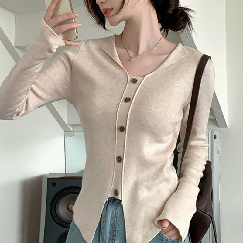 Damen Langarmcardigan Feinstrick Mit Knöpfen Beige
