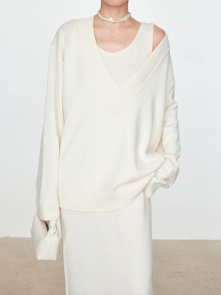 Damen Grobstrickpullover V-Ausschnitt Übergroß Eveloria