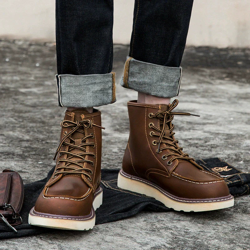 Herren Schnürboots dickes Sohle gepolstert schwarz - Eveloria