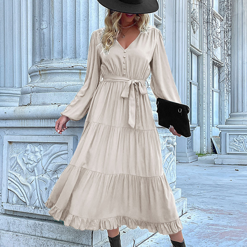 Damen Maxikleid Wickeloptik Voluminöse Ärmel Eveloria