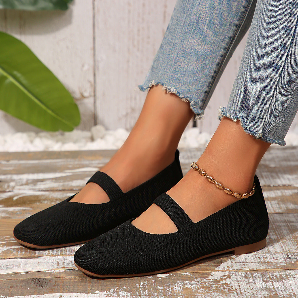 Damen Ballerinas Atmungsaktives Gummi-Obermaterial Verstellbarer