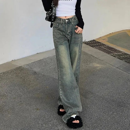 Damen High-Waist Denim-Jeans Weit Eveloria