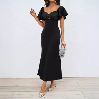 Damen Maxikleid Schulterfrei mit Knotendetail und fließendem Stoff