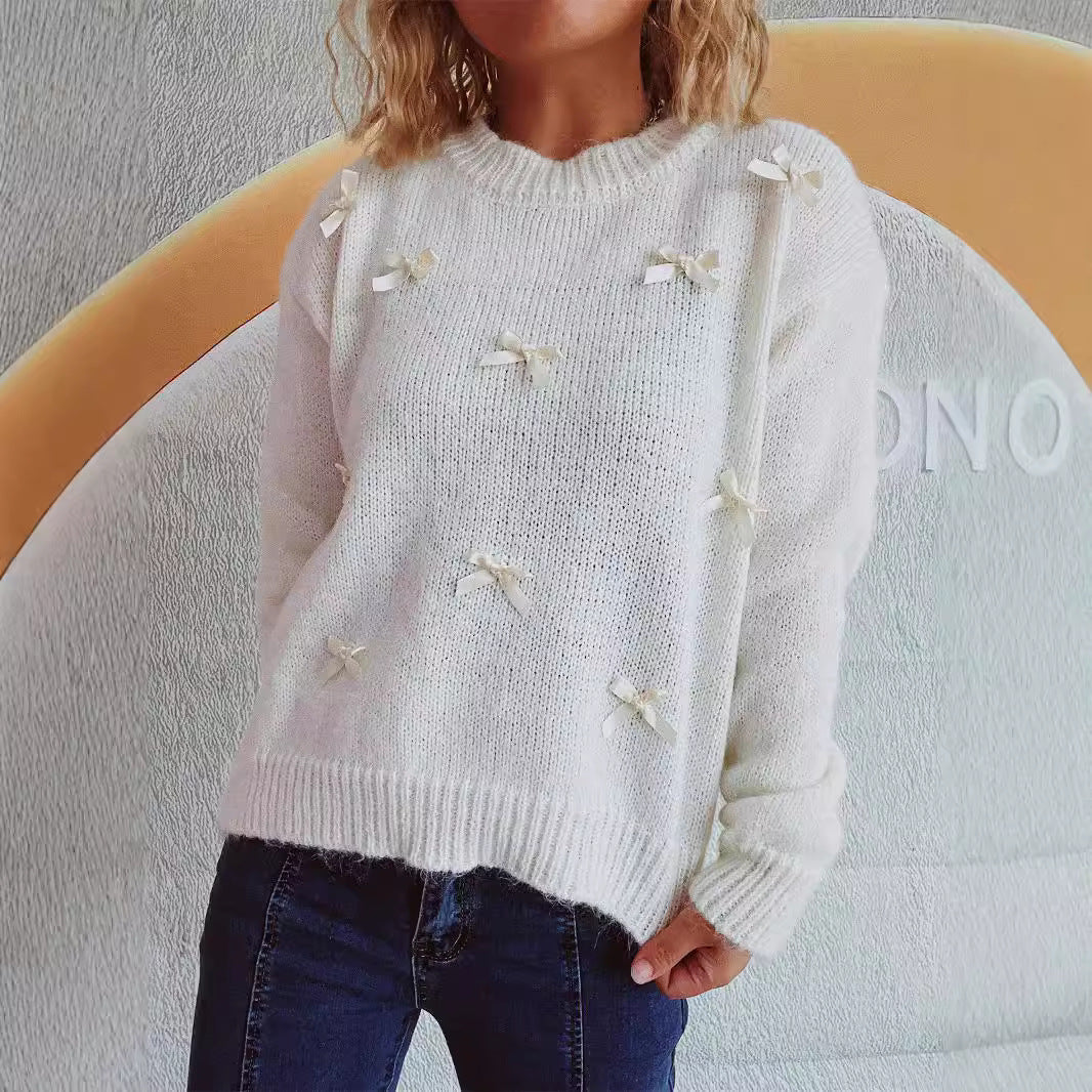 Damen Strickpullover mit Schleifenapplikationen