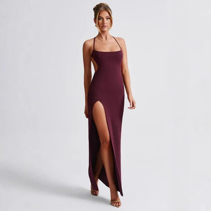 Damen Maxikleid mit seitlichem Schlitz und dünnen Trägern