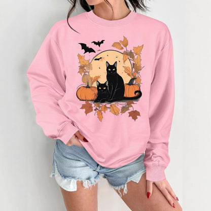Damen Sweatshirt Herbstlich Katzen Kürbis Design Eveloria