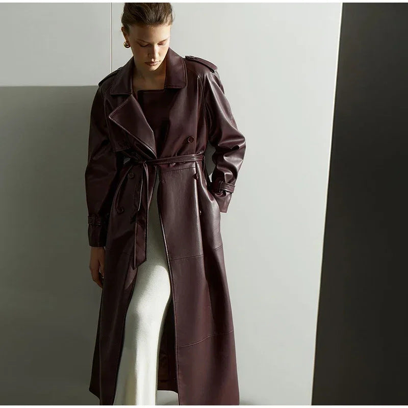 Damen Kunstleder-Trenchcoat mit Gürtel Eveloria
