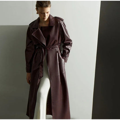 Damen Kunstleder-Trenchcoat mit Gürtel Eveloria