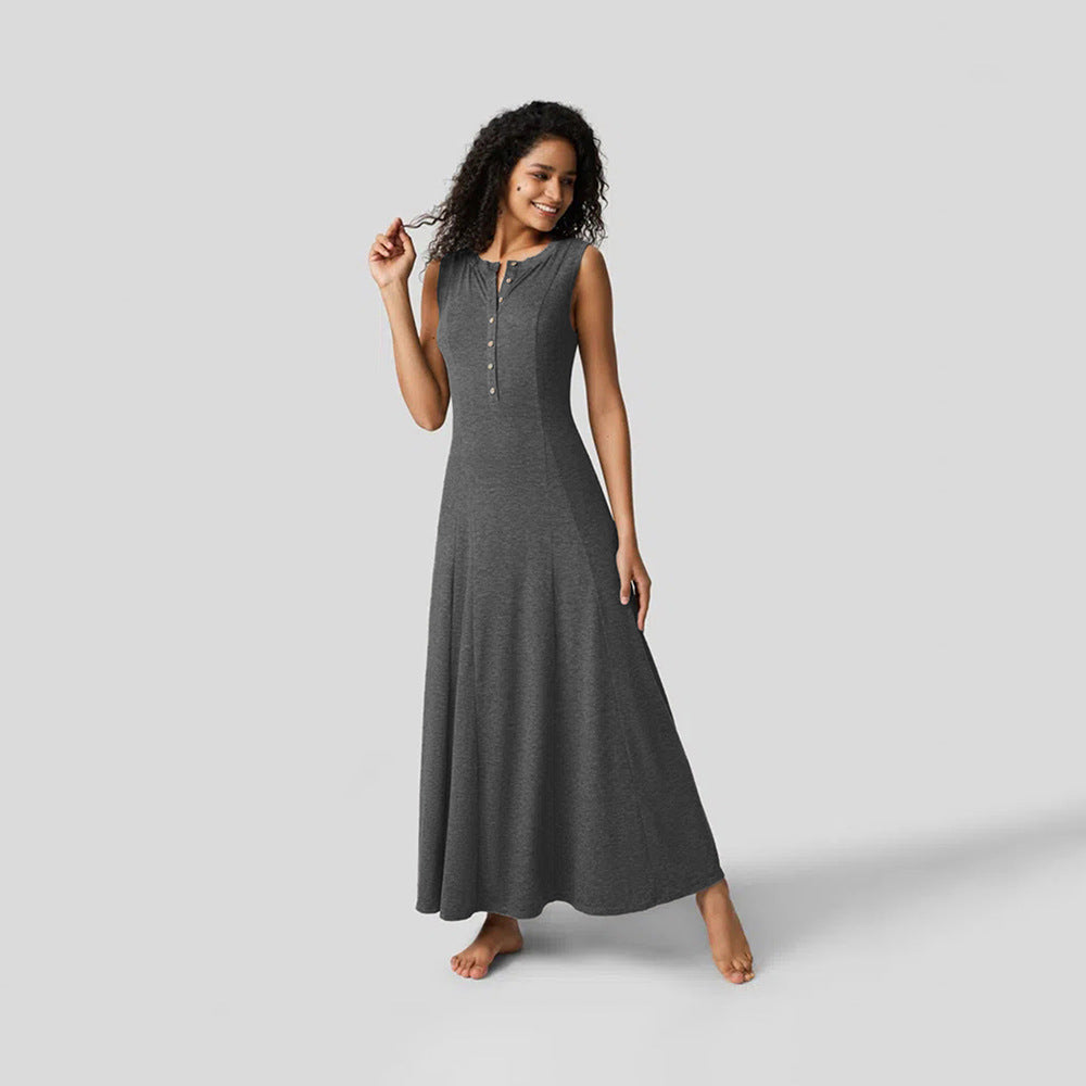 Damen Maxikleid Knopfleiste Figurfreundlich Eveloria - Eveloria
