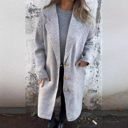 Damen Übergangsjacke Weites Design Elegant Knöpfe Beige