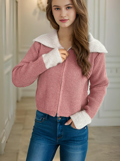 Damen Strickjacke mit Reißverschluss und Puffärmeln Eveloria