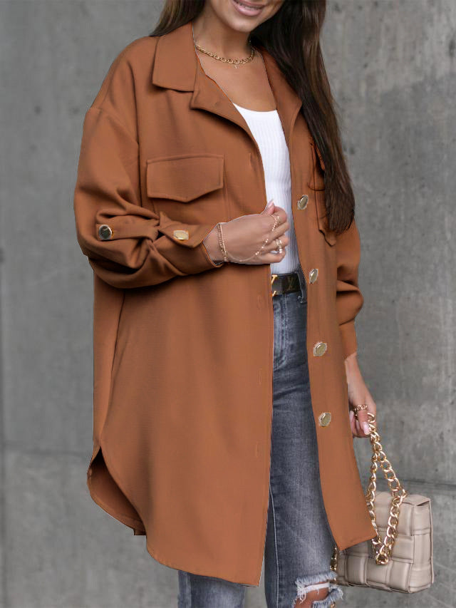 Damen Oversized Hemdjacke Praktische Taschen Modischer Schnitt - Eveloria