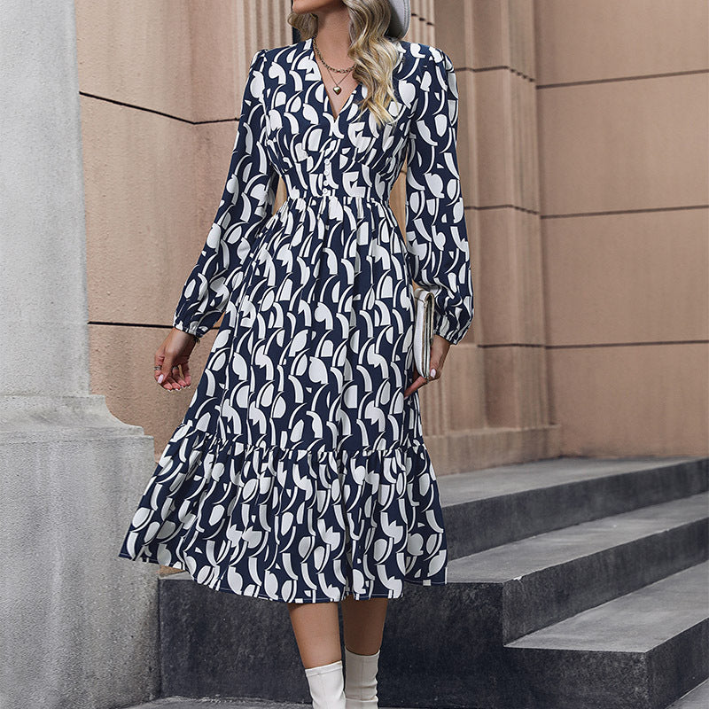 Damen Midi-Kleid Florales Muster Volantärmel Eveloria