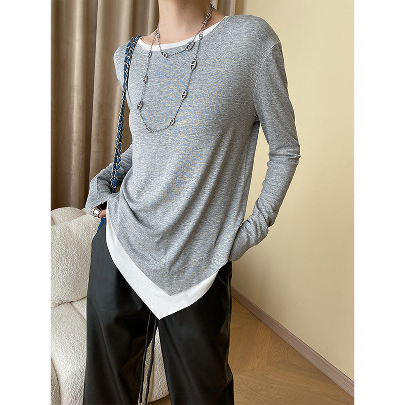 Damen Langarmshirt Asymmetrischer Saum Feines Material Beige