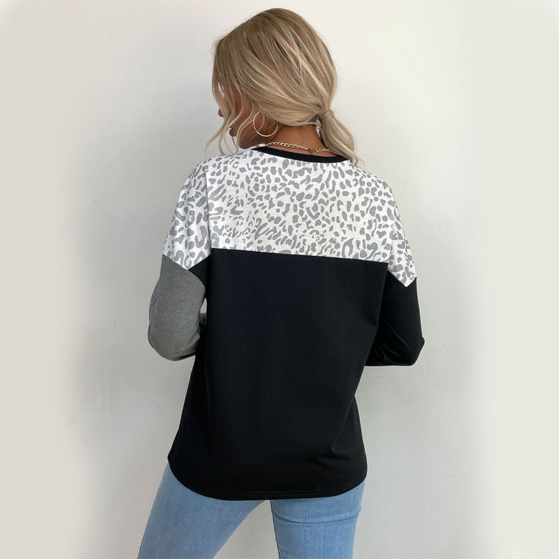 Damen Langarmshirt Leoprint Blockstreifen Eveloria