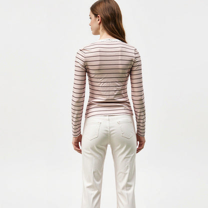 Damen Langarmshirt Gestreift mit Rüschendetails Eveloria