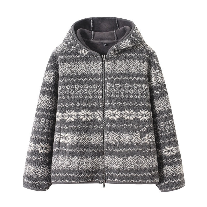 Damen Fleecejacke Süddeutsches Muster Kuschelig Grau