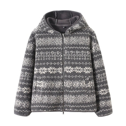 Damen Fleecejacke Süddeutsches Muster Kuschelig Grau