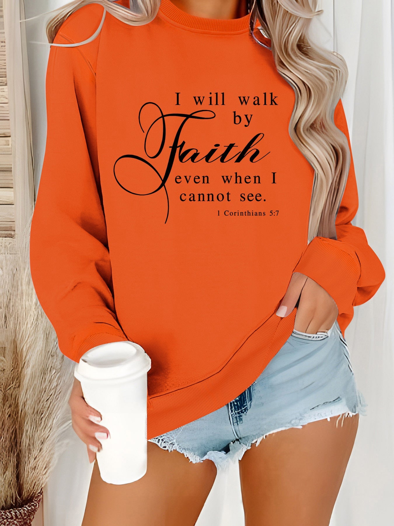 Damen Sweatshirt Weich Velours Mit Schriftzug Beige