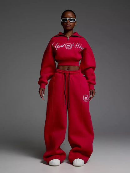 Damen Sweatshirt Jogginghose Set Cropped Baumwolle