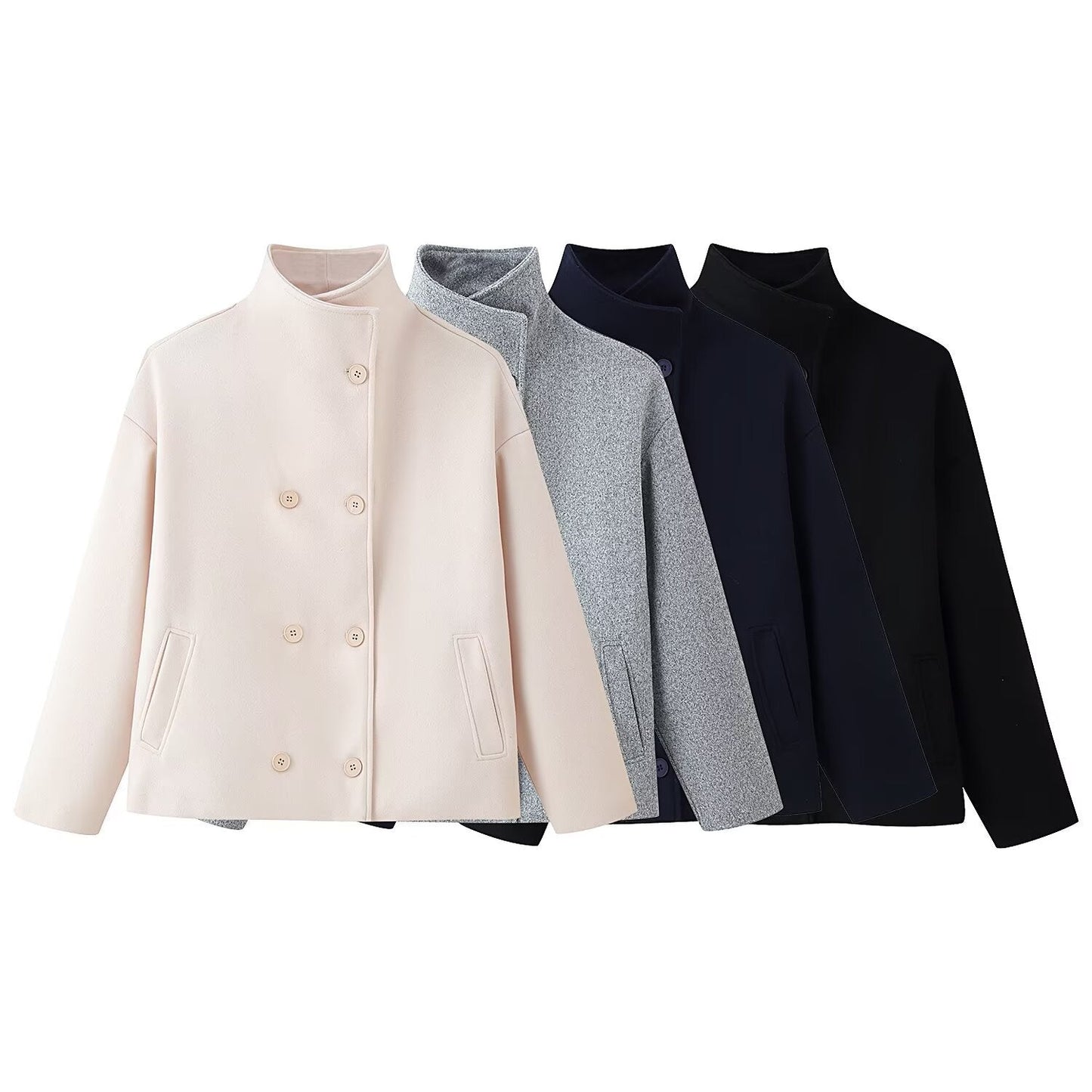 Damen Wolljacke Hochkragen Doppelknopf Eveloria