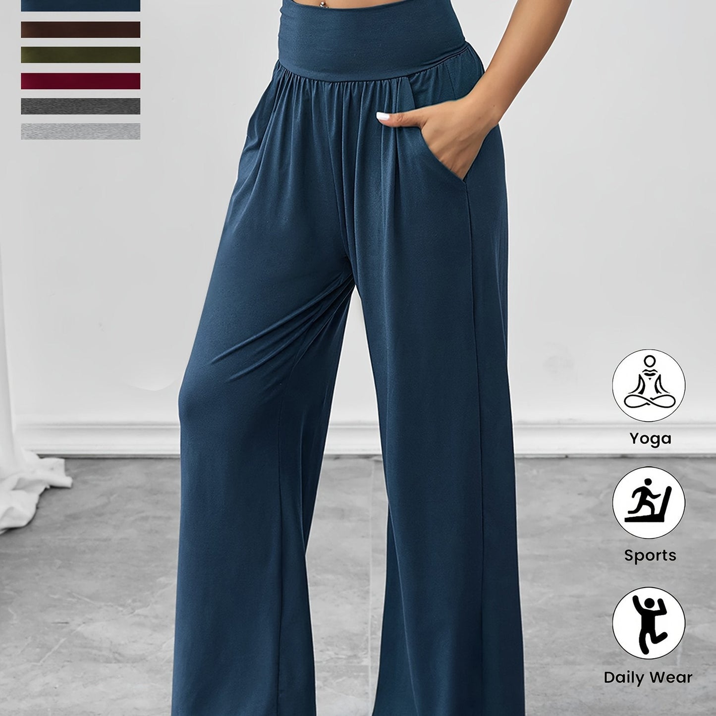 Damen Freizeithose Elastischer Bund Seitentaschen Bequem