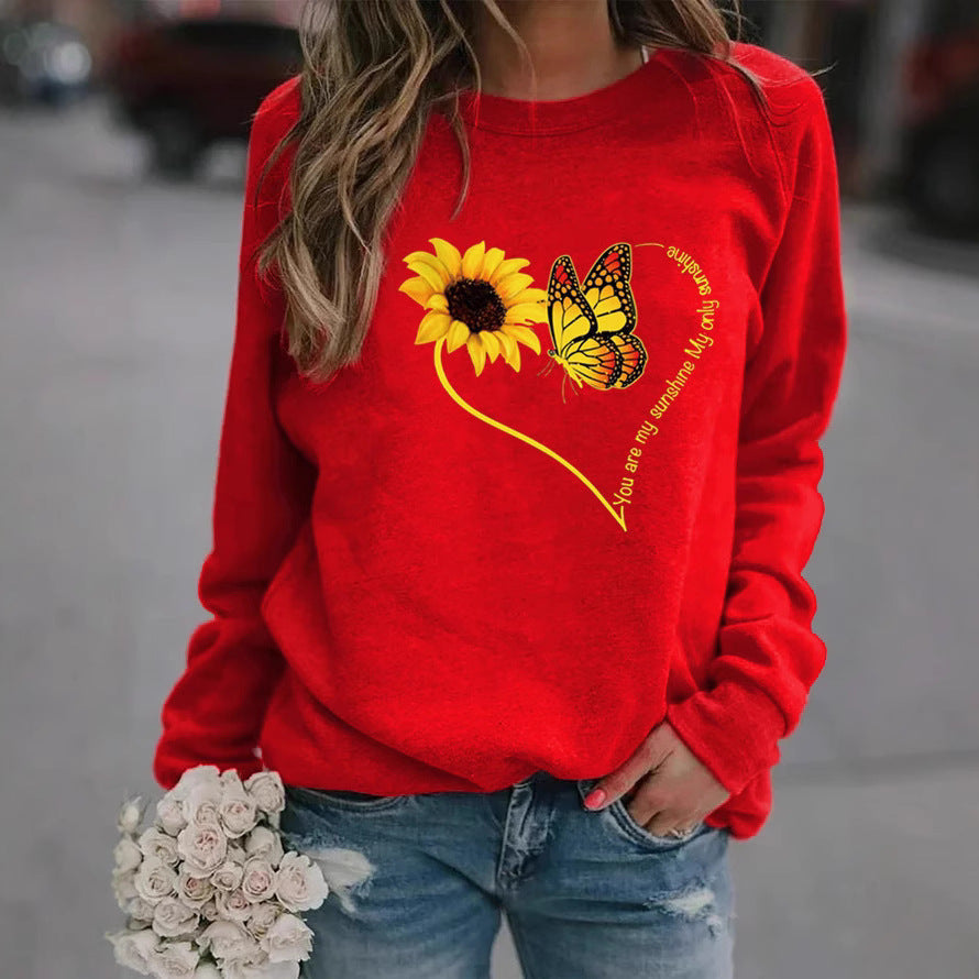 Damen Sweatshirt Grafisches Motiv Schmetterling Sonnenblume Eveloria