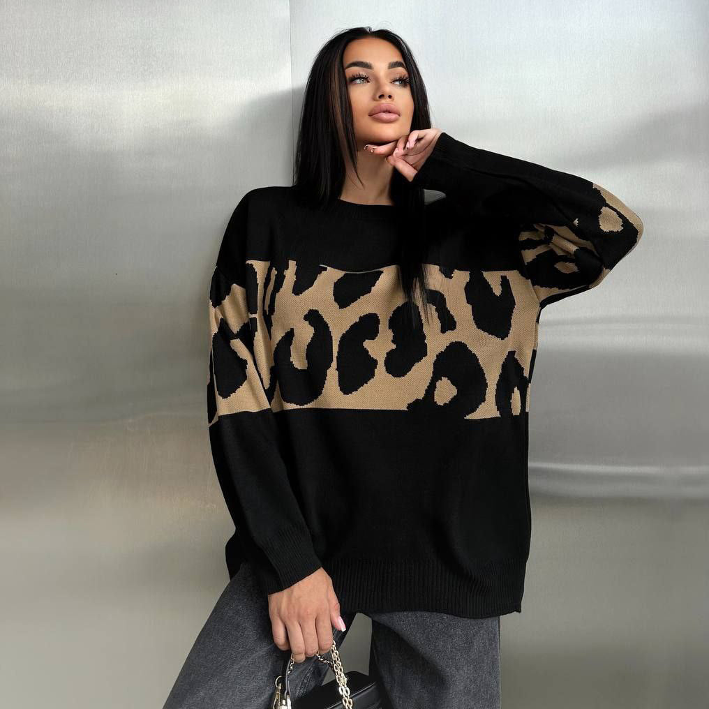 Damen Leopardenmuster Pullover Eveloria - Eveloria