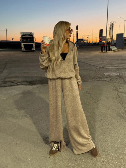 Damen Fleece-Overall Reißverschluss Weites Bein Eveloria