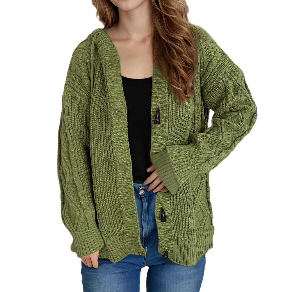Damen Grobstrick Cardigan mit Zopfmuster und Kapuze Beige