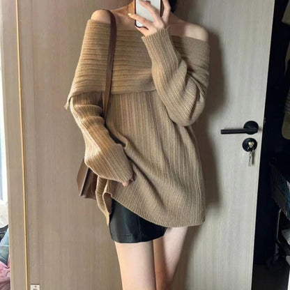 Damen Off-Shoulder Pullover Strickmaterial Eveloria