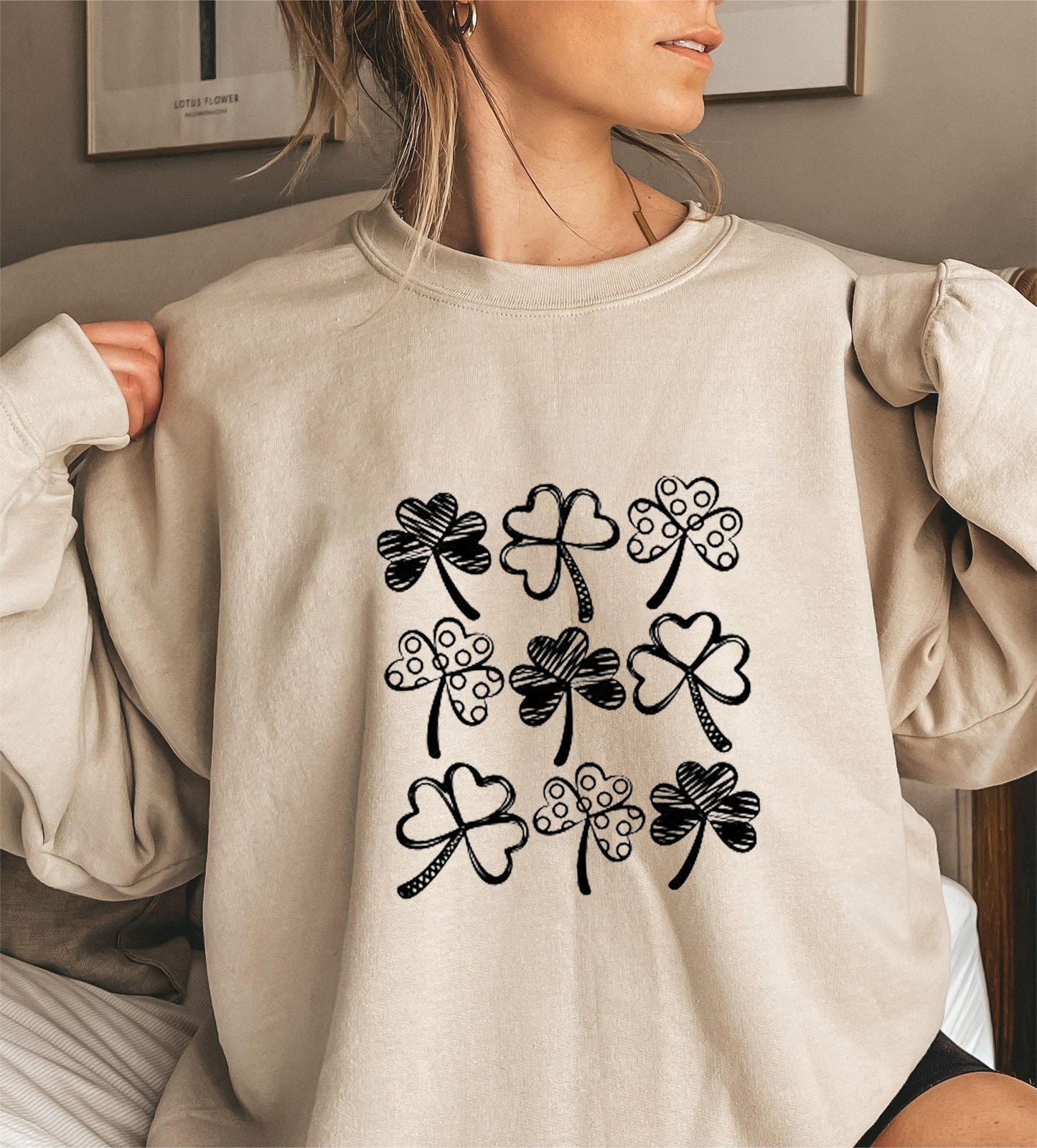 Damen Sweatshirt Kleeblatt-Motiv Eveloria