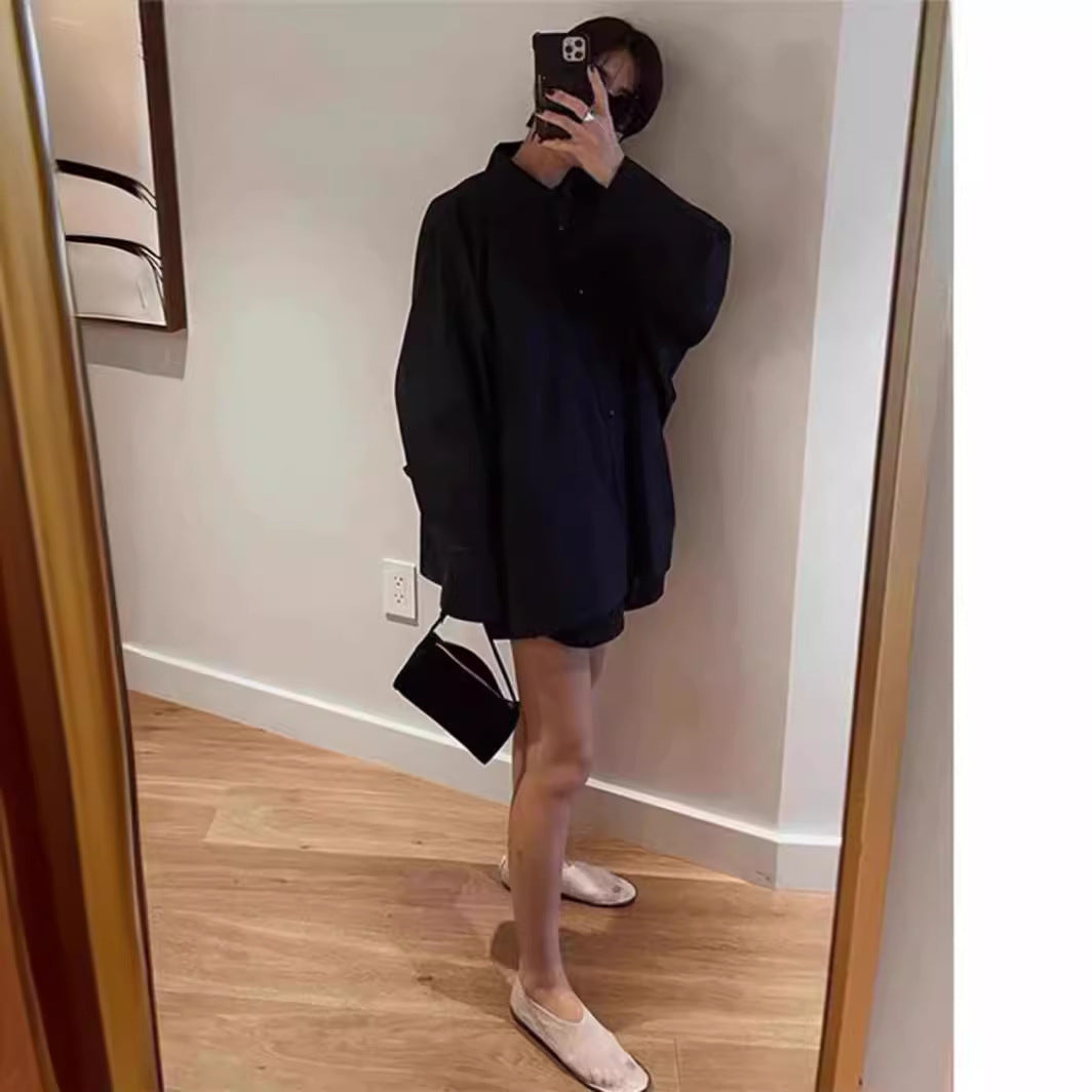Damen Oversized Hemdbluse Klassischer Kragen Seiten-Tasche Eveloria