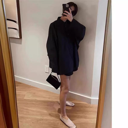 Damen Oversized Hemdbluse Klassischer Kragen Seiten-Tasche Eveloria