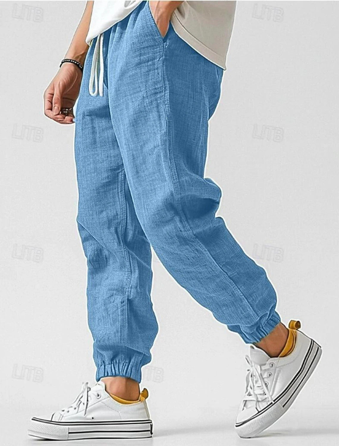 Herren Leinenhose Elastischer Bund Bequem Eveloria