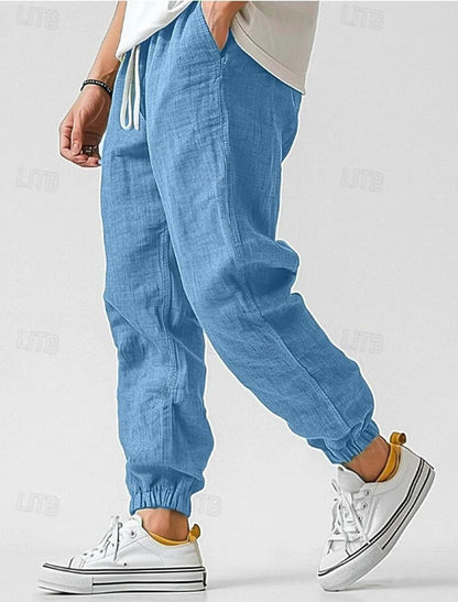 Herren Leinenhose Elastischer Bund Bequem Eveloria