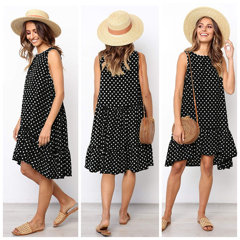 Damen A-Linien Kleid mit Rüschensaum und Punkten Sommerlich Eveloria