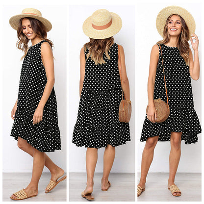 Damen A-Linien Kleid mit Rüschensaum und Punkten Sommerlich Eveloria