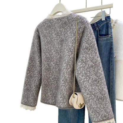 Damen Strickjacke mit Perlen und Spitzen Eveloria