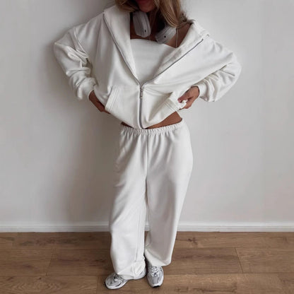 Damen Fleece-Jogginganzug Reißverschluss Weite Hose Eveloria