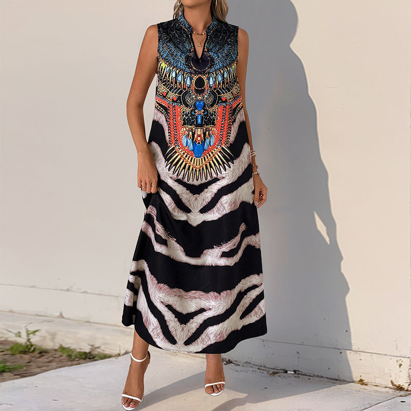 Damen Maxikleid Kunstapplikation Tiermuster