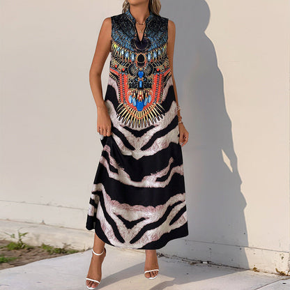Damen Maxikleid Kunstapplikation Tiermuster