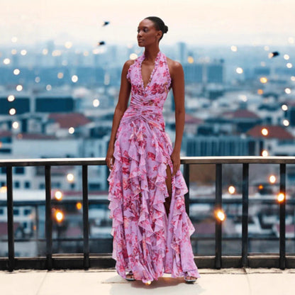 Damen Maxikleid Rüschen Voluminös