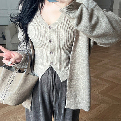 Damen Strickjacke mit Knöpfen Lässig Braun - Eveloria
