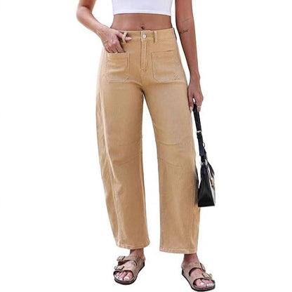 Damen Weite Jeans Hochtaillig Mit Taschen Blau Eveloria