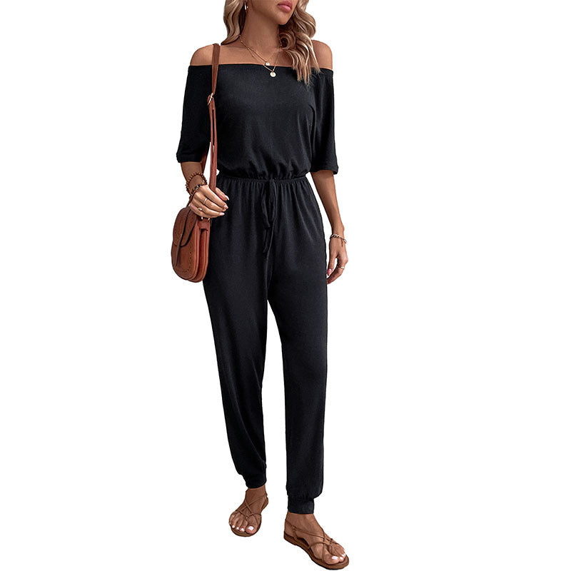 Damen Jumpsuit Schulterfrei Verstellbar Eveloria
