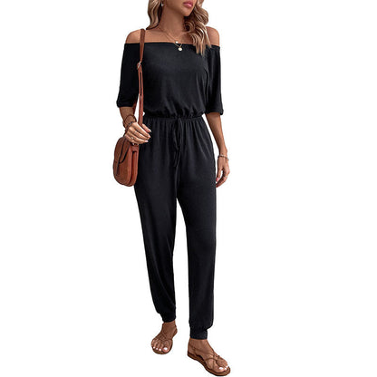 Damen Jumpsuit Schulterfrei Verstellbar Eveloria