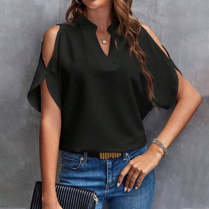 Damen Bluse Cut-Out Ärmel Stehkragen Elegant