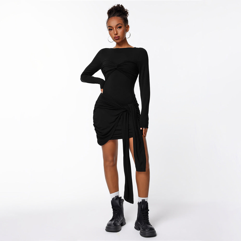Damen Wickelkleid Figurbetont Längsärmelig Schwarz Eveloria - Eveloria