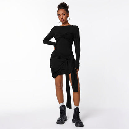 Damen Wickelkleid Figurbetont Längsärmelig Schwarz Eveloria - Eveloria